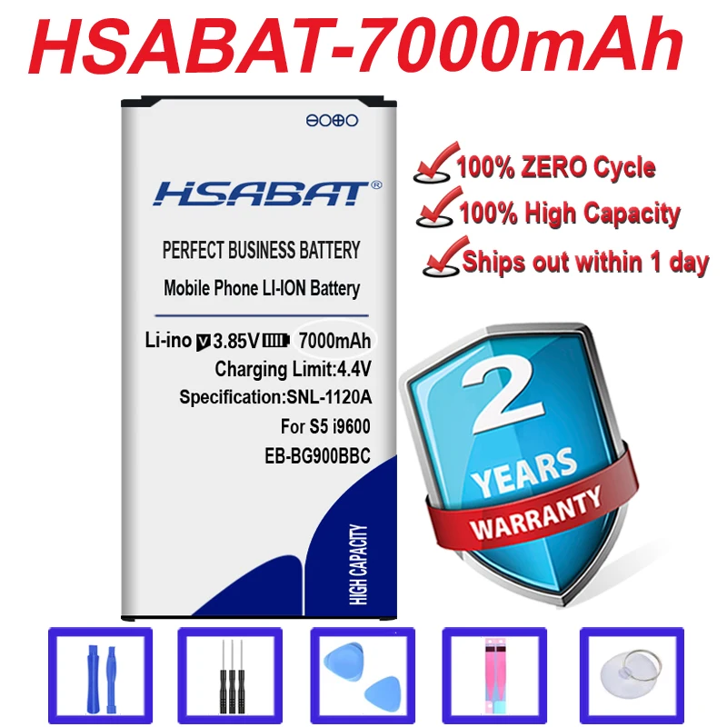 Аккумулятор HSABAT 7000 мАч для Samsung galaxy S5 SV i9600 i9605 G900F G900T G900 G9008 G9009D G9009W G9006W G9008V i9602 |