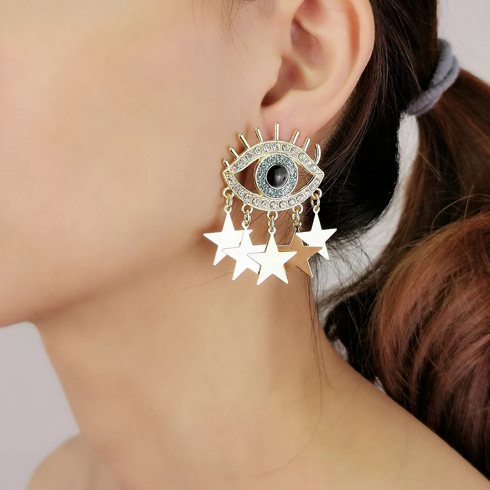 

MANILAI Bohemian Rhinestones Eyes Earrings Gold Color Star Pendants Dangle Earrings Women's Fashion Jewelry 2022 New