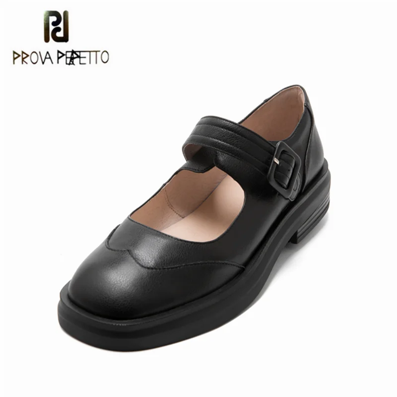 

Prova Perfetto Sweet Square Toe casual ladies leather shoes spring high quality buckle strap shallow platform brogue shoes 2021