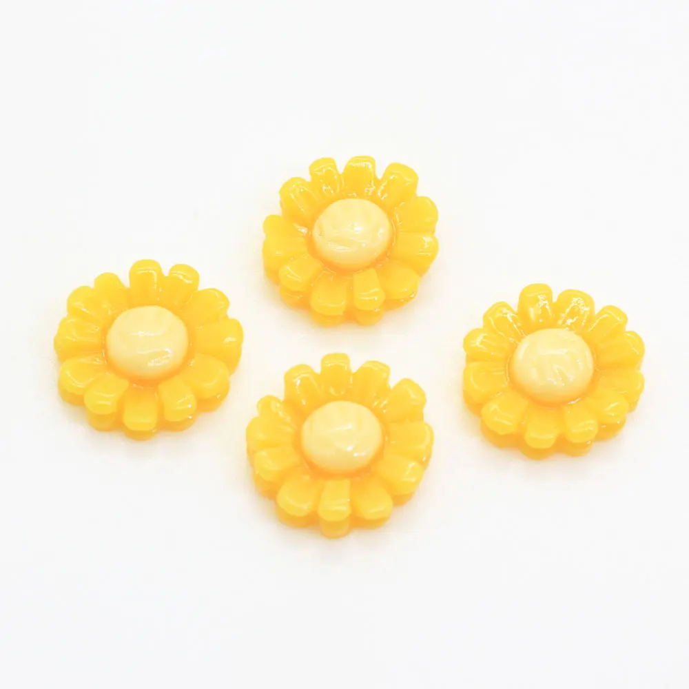 

100/50pcs Hot Sale 15*16*5MM Resin Plastic Sunflower Spacer Charms Flat Back Acrylic Resin 3D Flower Beads