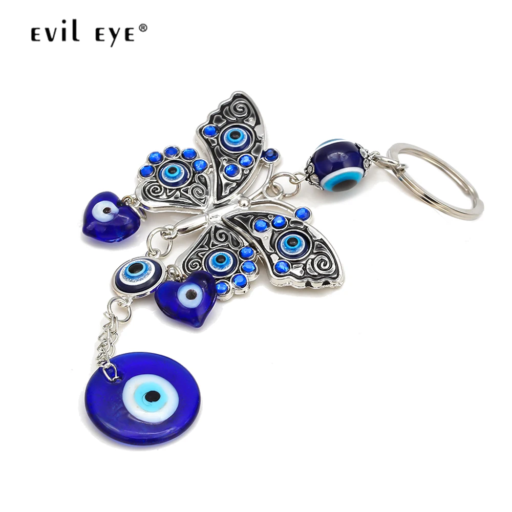 EVIL EYE бабочка брелок держатель сплав серебристого цвета турецкий глаз автомобильный брелок настенный женский мужской ювелирный EY6533