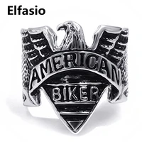 mens american eagle motorcycle silver black stainless steel biker ring fashion jewelry size 8 13