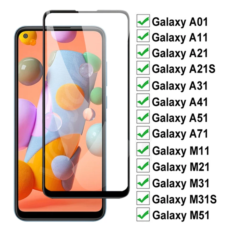 

Закаленное стекло с полным покрытием для Samsung Galaxy A01 A11 A21 A31 A41 A51 A71, защитное стекло M11 M21 M31 M31S M51, защита экрана