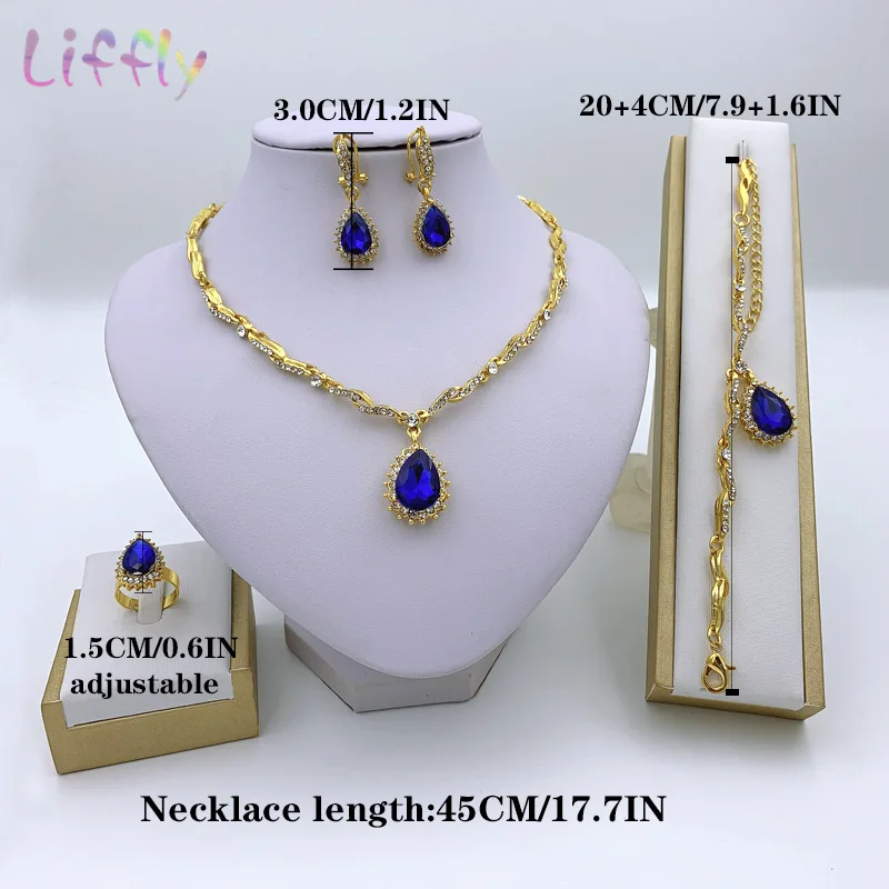 Дубай синий кристалл свадебные ювелирные изделия большое ожерелье браслет