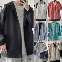 2021 autumn hooded mens jacket oversized casual mens windbreaker harajuku solid color men coats mens clothing