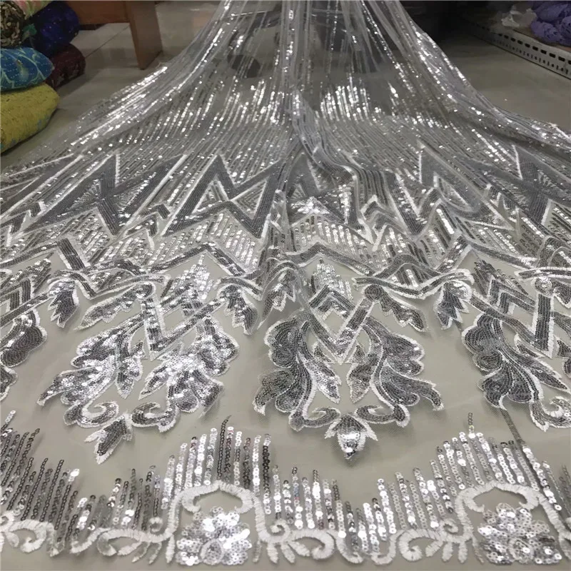 Beautiful Design Sequined Embroidered Mesh Lace Fabric For Women Party Dress African Gold Sequins Guipure Net Material | Дом и сад