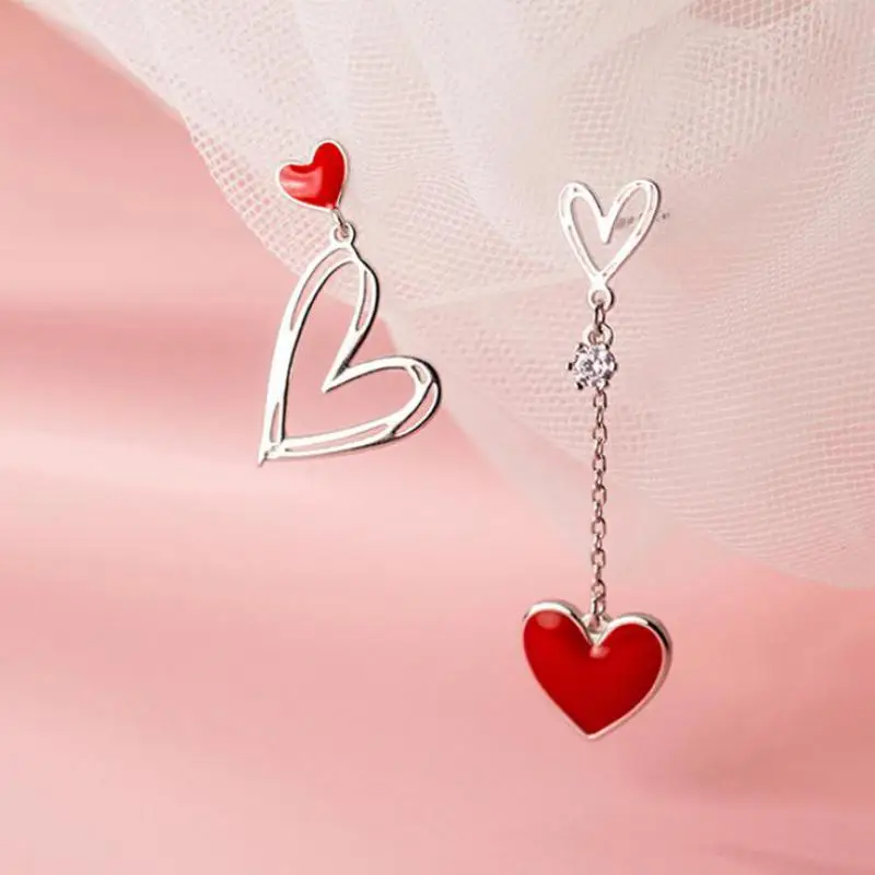 

Серьги Модные ювелирные Асимметричные красные любовные сердца женские милые ювелирные изделия для помолвки вечерние ринки свадьбы оптова...