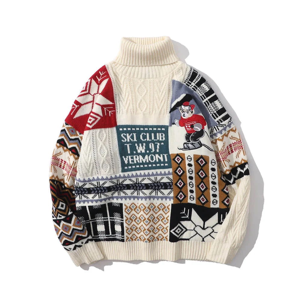 

Осенне-зимний мужской свитер, пуловер в рождественском стиле, водолазка, трикотажная одежда, вязаные Джемперы оверсайз с геометрическим ри...