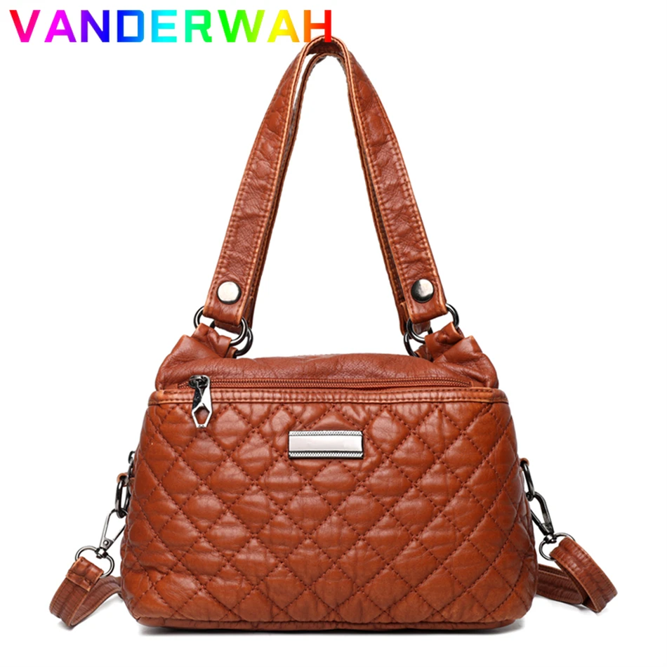 

Large Capacity Washed Leather Shoudler Bag Brand Designer Purses and Handbags Fashion Diamond Lattice Crossbody Bags for Women