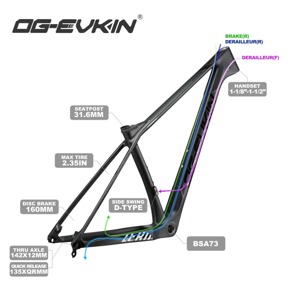 OG-EVKIN CF053 29er Carbon MTB Bicycle Frame Disc Brake 160mm BSA UD matte mtb Frameset Bike 31.6mm 135xQR 142x12 148X12 | Спорт и
