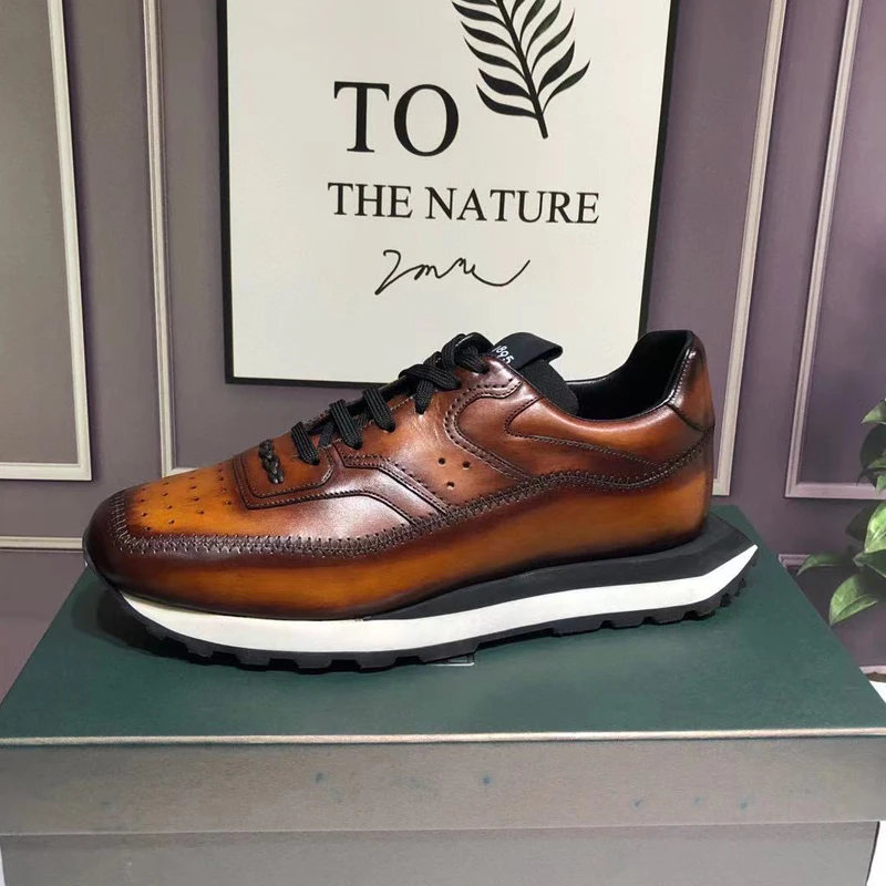 

Grandioso Leather Sneaker Designer High Quality Men's Fashion Shoes Perforated Details To Ensure Air Permeability