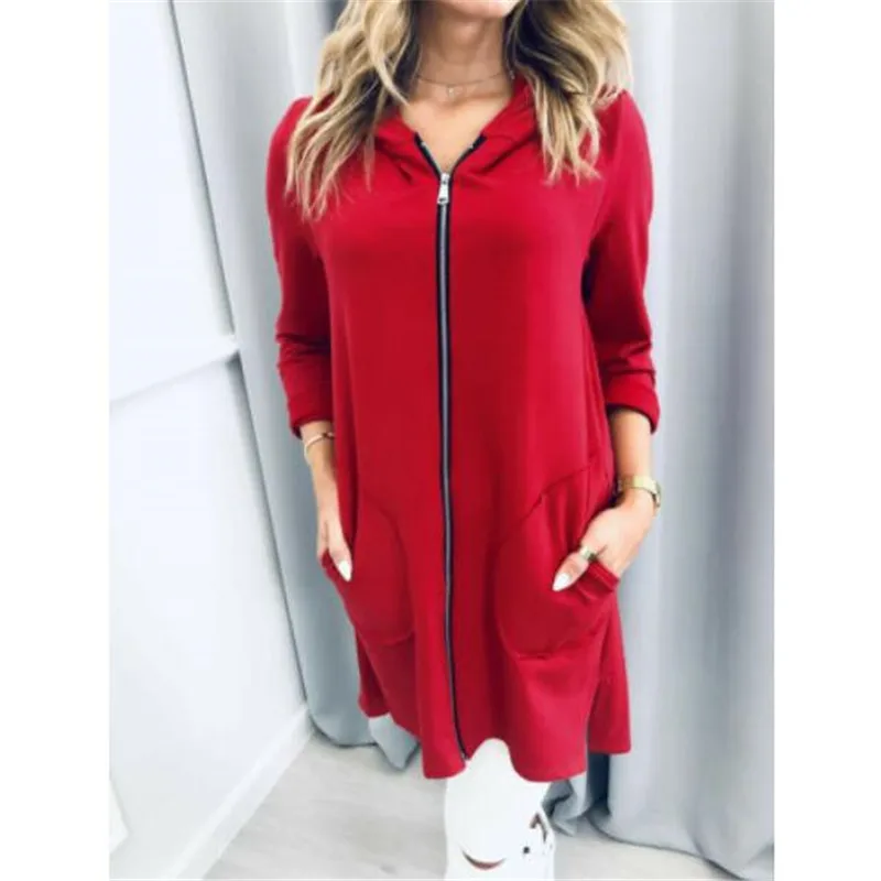 

2019 New Women's Autumn Coat Fashion Female Coats Hooded Women's Clothing Women's Long Sleeve Zip Hooded Hooded Pocket Jacket