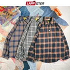 LAPPSTER Для мужчин рубашки с длинным рукавом в шотландскую клетку Винтаж рубашки 2021 Для мужчин s Harajuku Японская уличная одежда мужской футболка с коротким рукавом с замком молнией в стиле хип-хоп, футболки размера плюс
