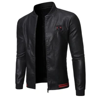2021autumn and winter fashion men embroidery patchwork stand collar motorcycle slim fleece warm men faux leather leather jacket