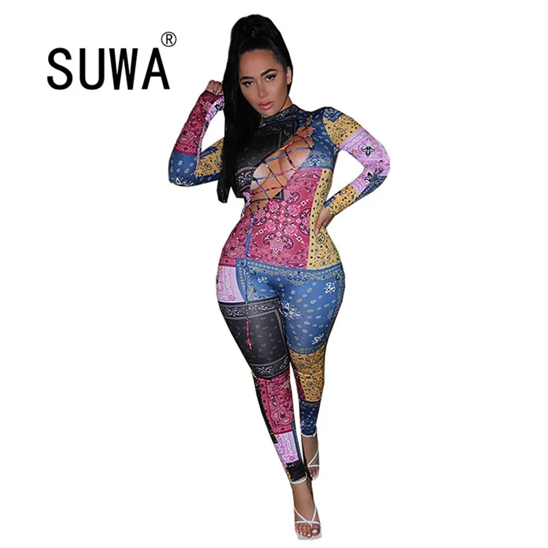 

Front Hollow Out Lace-Up High Waisted Pants Trousers Women Vintage Sexy Evening Party Jumpsuit Overalls Fashion Wholesale