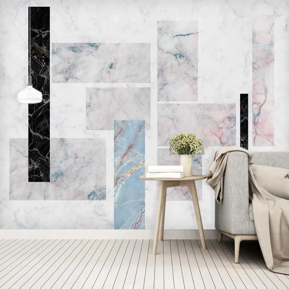 

Milofi на заказ 3D мраморные геометрические квадраты Графический фон обои