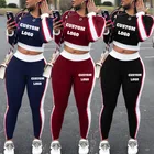 Спортивный костюм, спортивная одежда с вашим логотипом, комплект из 2 предметов, сексуальный женский короткий топ с рукавами и штаны, одежда для тренировок, тренажерного зала, фитнеса, Спортивная женская одежда