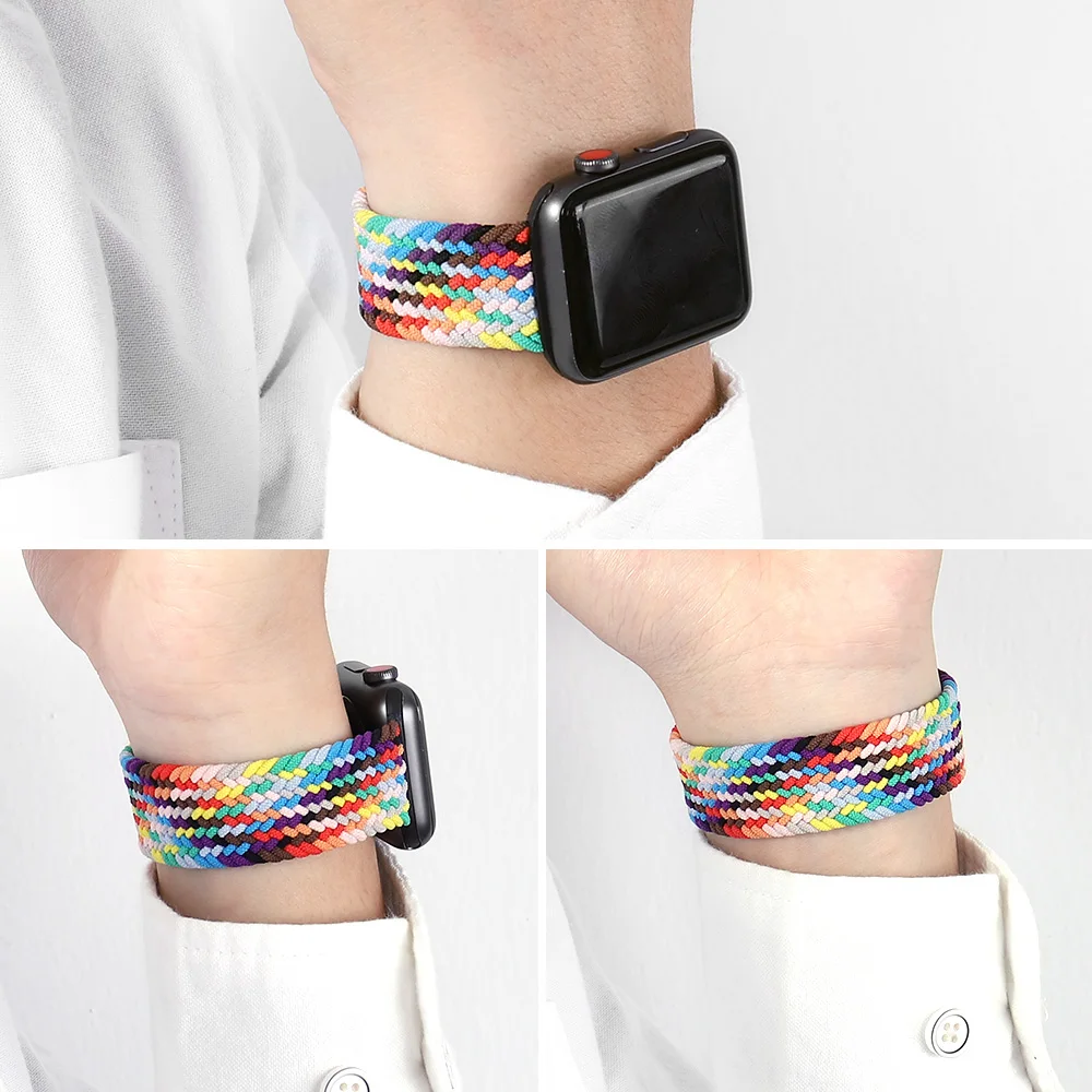 Nylon Braided Loop Strap For Apple Watch 6 Se 5 Band 44mm 40mm 38mm 42mm Smartwatch Elastic Belt Bracelet on iWatch Series 54321