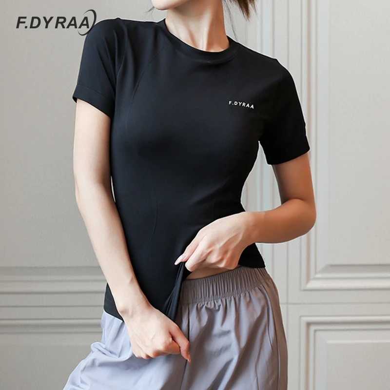 F.DYRAA футболки для йоги с коротким рукавом спортивный топ фитнеса тренажерного