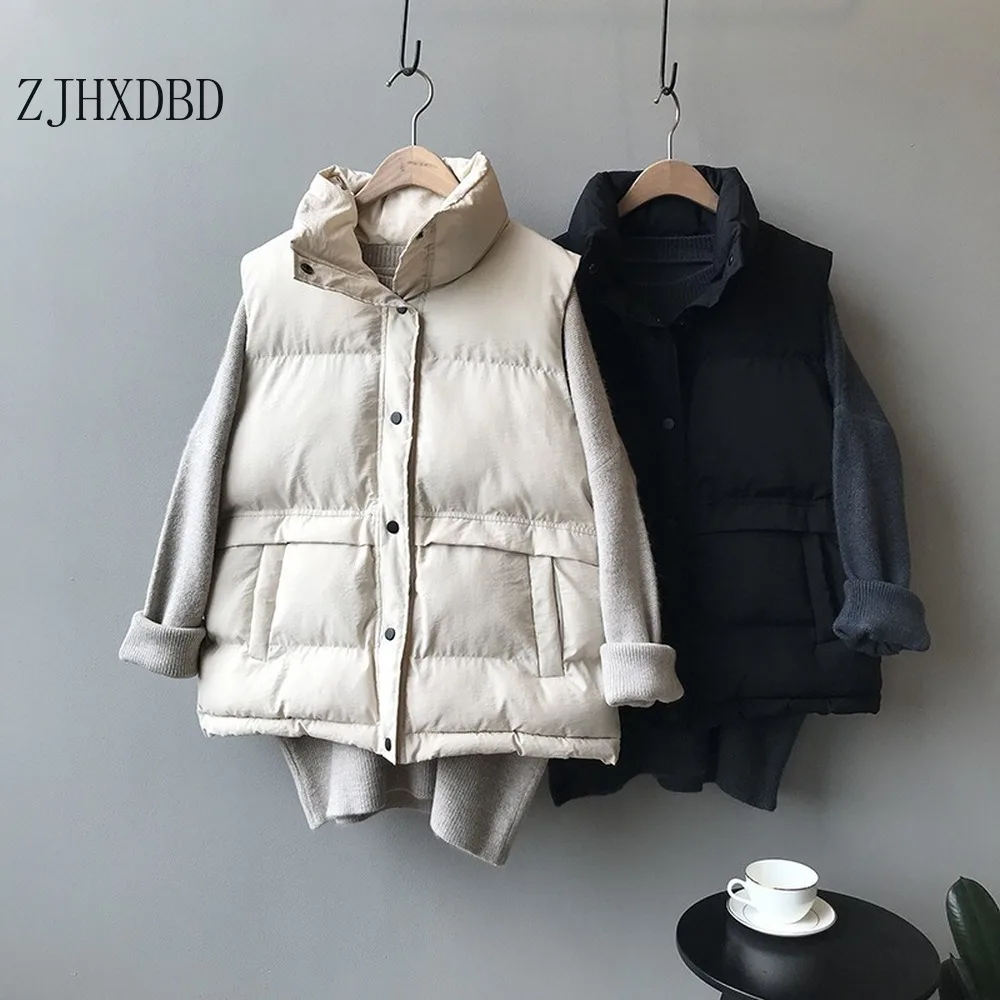 

Women Cotton Warm Down Vest High Quality Sleeveless Female Winter Outerwear Waistcoat Women Collar Sleeveless Jacket Vest Cotton