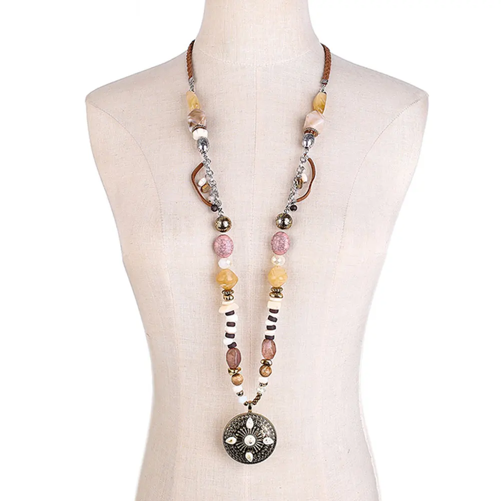 Богемное женское ожерелье из смолы деревянные бусины подвеска на длинной
