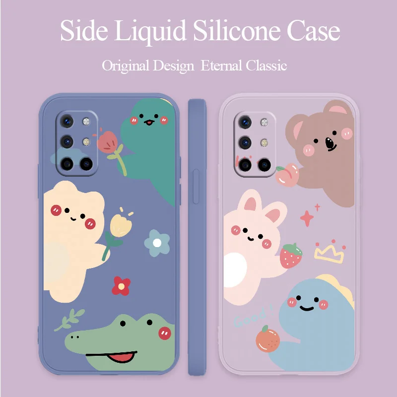 

Fruit Square Shockproof Liquid Silicone Case For Oneplus 8t Camera Lens Protection Soft Phone Back Cover On 9 9pro 9r pro Coque