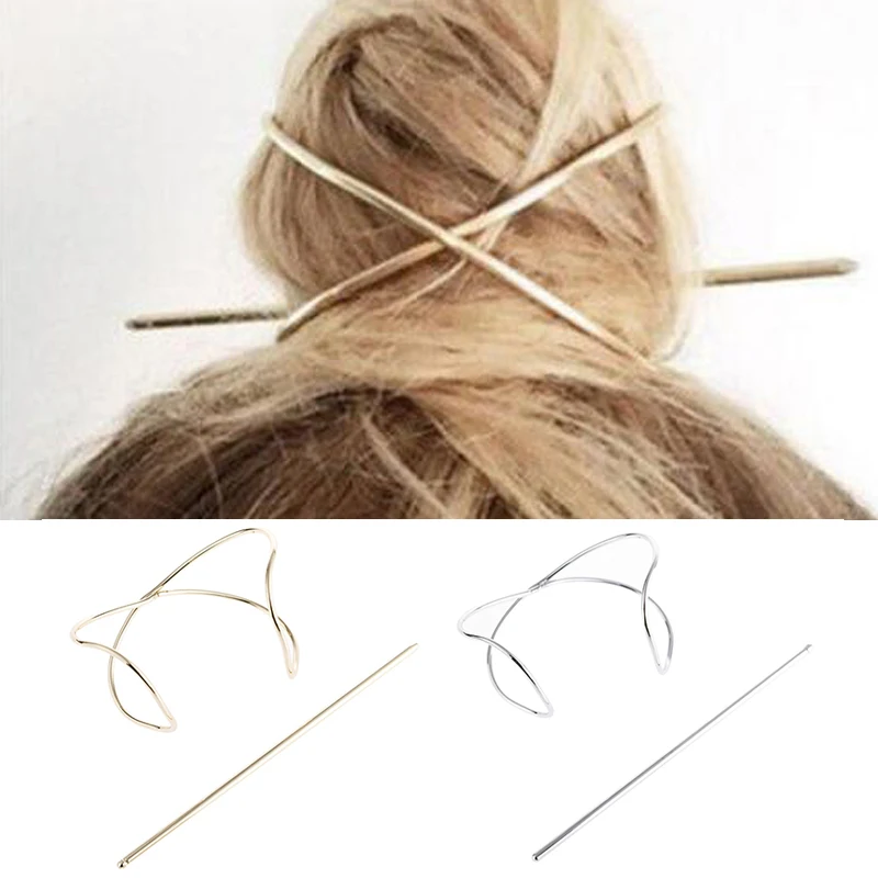 

Fashion Hair Stick Boho Geometric Hair Accessories Gold Filled X Shaped Bun Holder Cage Hair Pins for Women Hairwear Jewelry