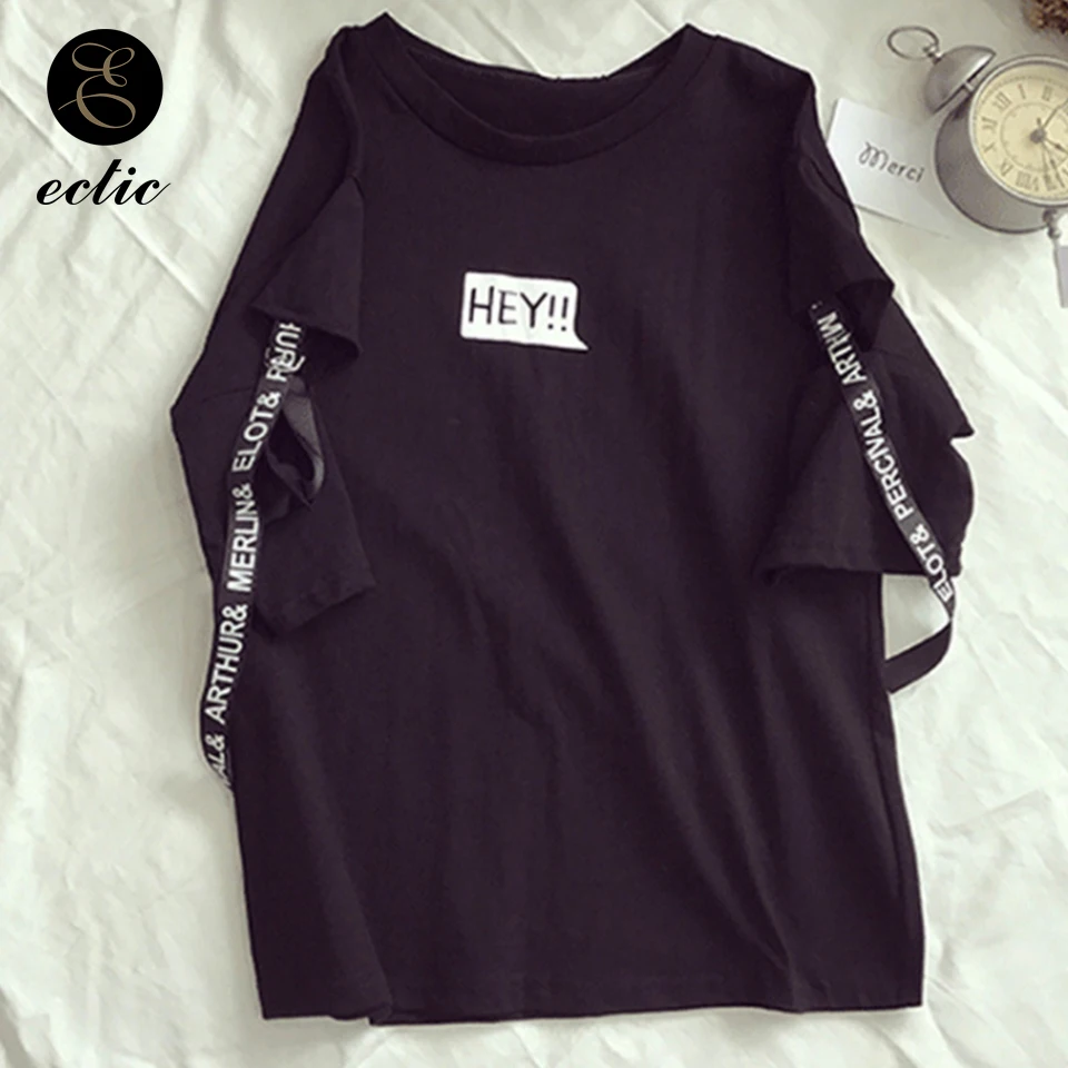 Харадзюку Корейский Стиль Футболка Женщина Панк Рок Больше Плюс Сайз Текст