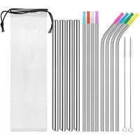 15 pack metal straws 304 stainless steel straws with silicone tips case and cleaning brush reusable drinking straws