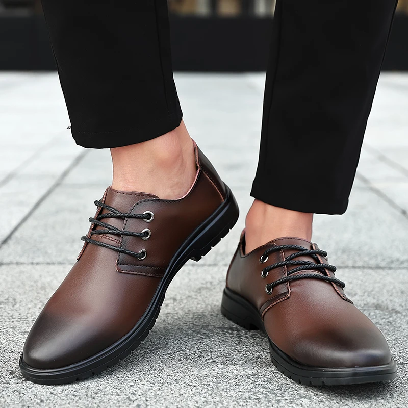 Мужские кожаные туфли на шнуровке повседневные безопасные плоская подошва