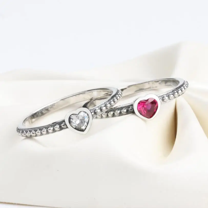 

High Quality Standard 925 Sterling Silver Ring And Heart White Red Language Ring