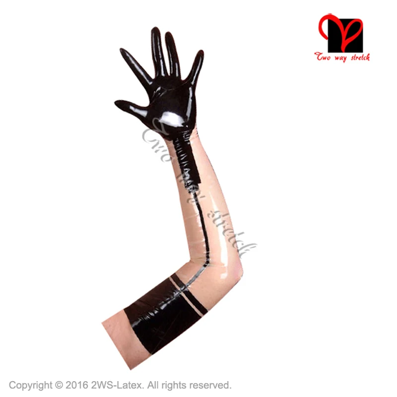 Sexy Long Latex Gloves With Black Trims Rubber Mittens Gloves Plus Size St-044