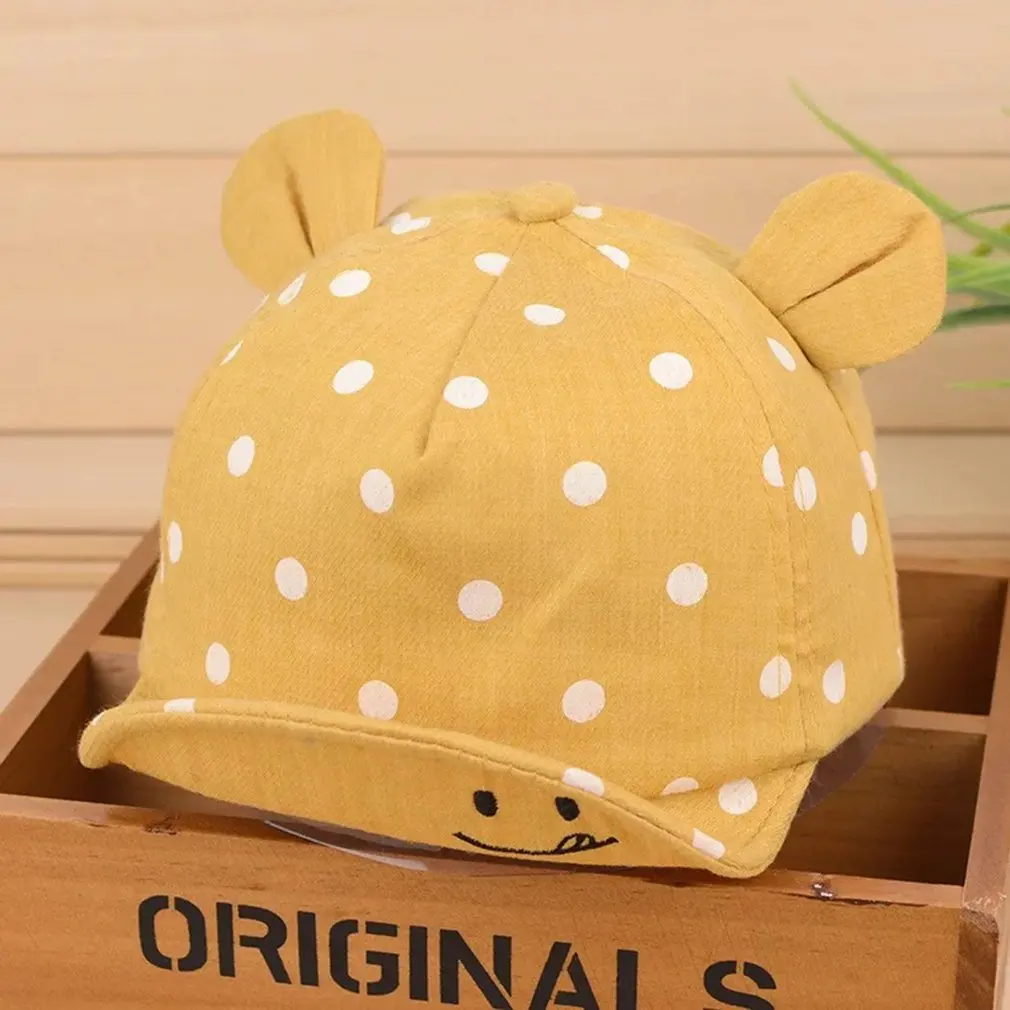 

OUTAD Baby Hat Boys Girls Soft Baseball Cap Adjustable Smile Embroided Outdoor Peaked Cap Washable Ear Decoration Kid Baby Beret