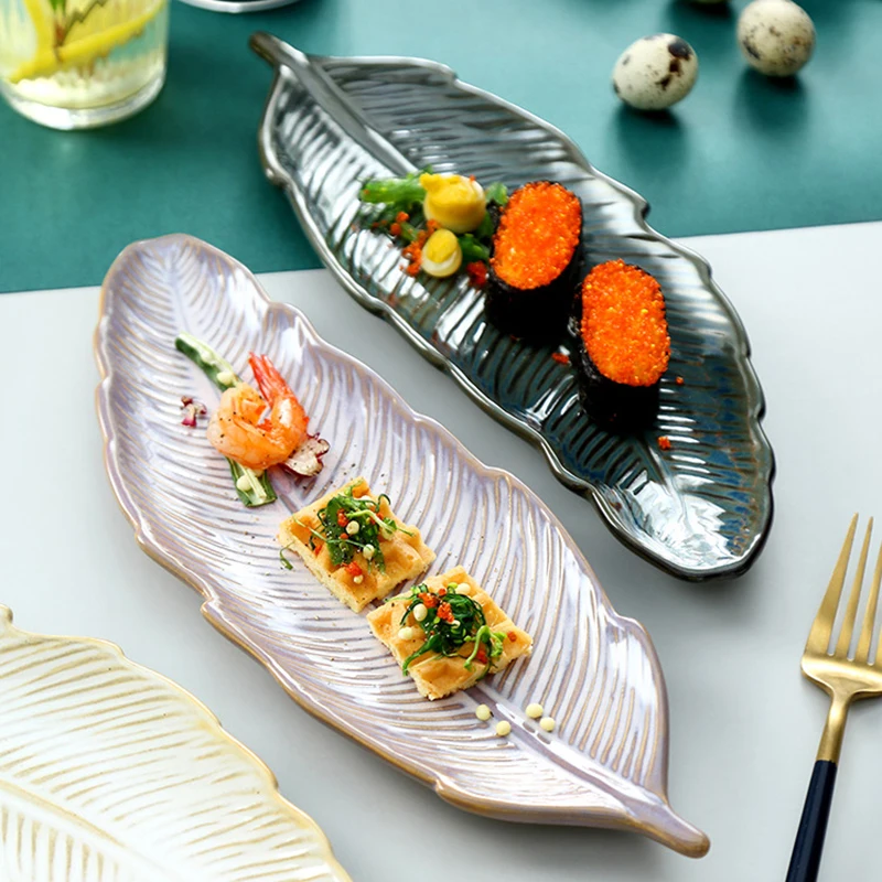 Креативная керамическая тарелка в форме листа плитка для суши десертная торта