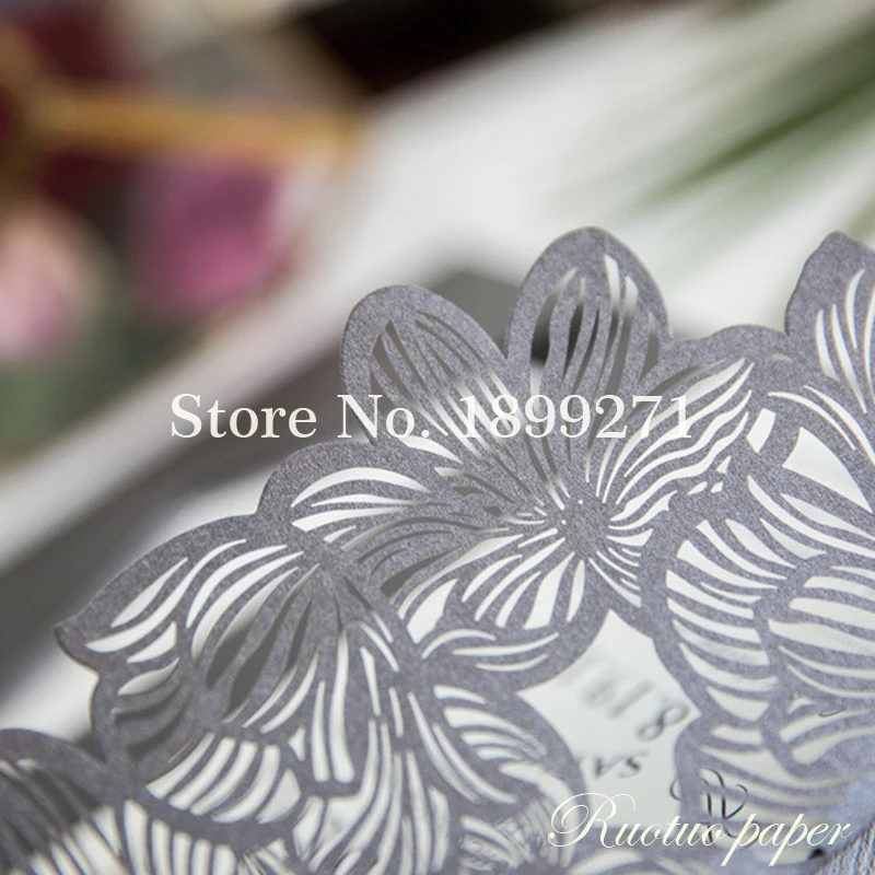 Образец горячей продажи уникальной красивой трехслойной визитной карточки с вырезом лазером в форме цветов, оптовые свадебные пригласительные карточки RC118-303.