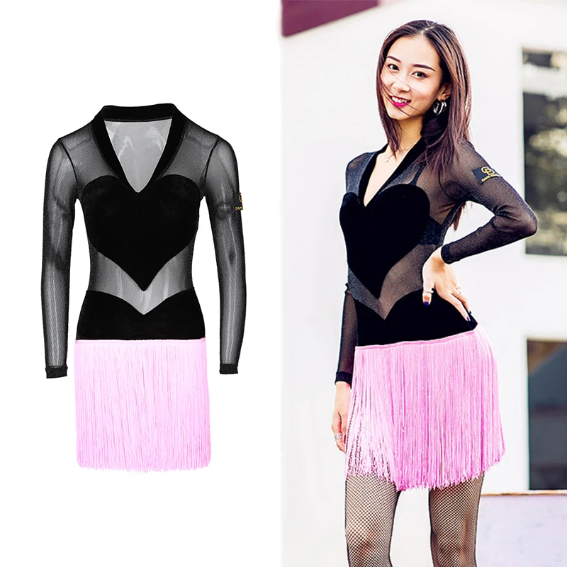 Женское платье для латиноамериканских танцев черное бальных ча-самбы румбы