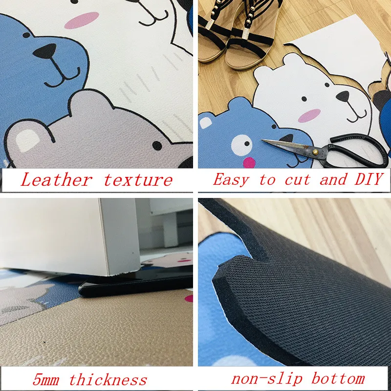 Мультяшный коврик из искусственной кожи моющийся кухонный нескользящий для