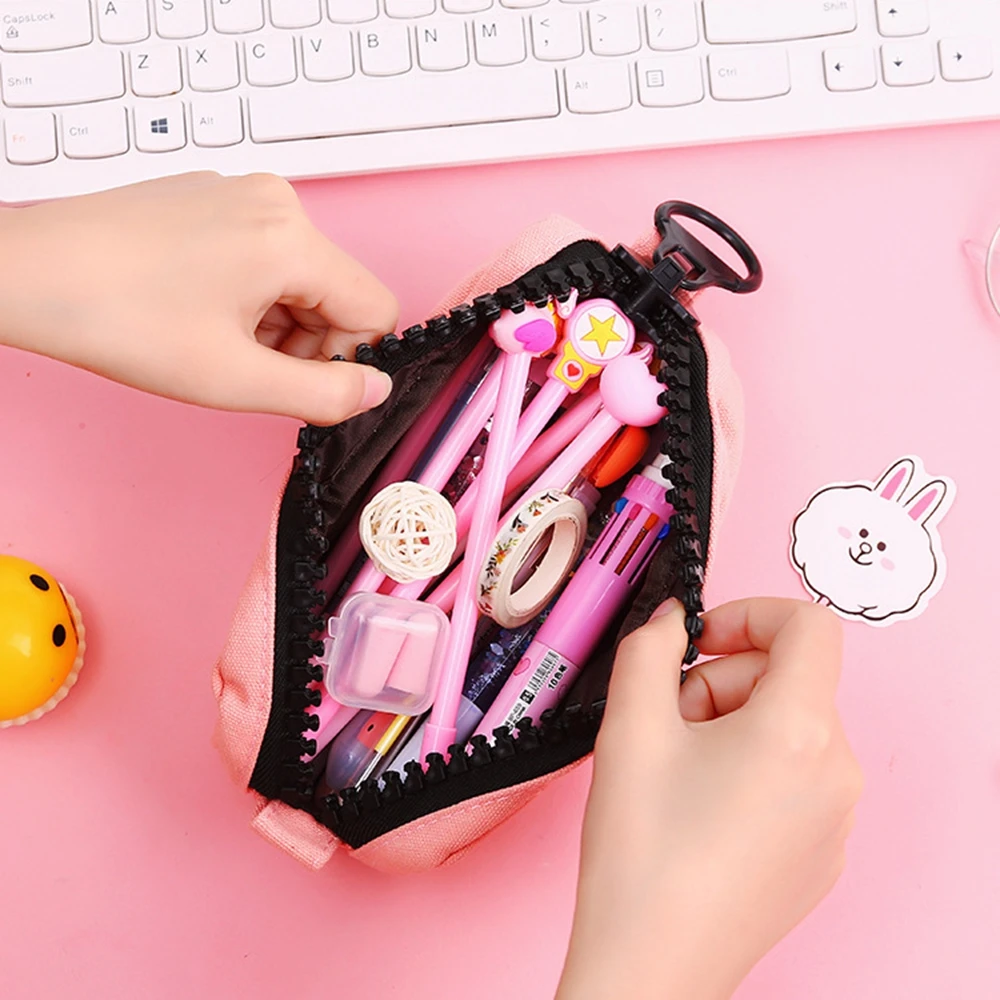 Креативный чехол для карандаша на большой молнии холщовый футляр ручек милый
