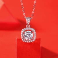 trendy 925 silver 1 carat round moissanite necklace for women jewelry 18k gold plated square pendant necklace anniversary gift