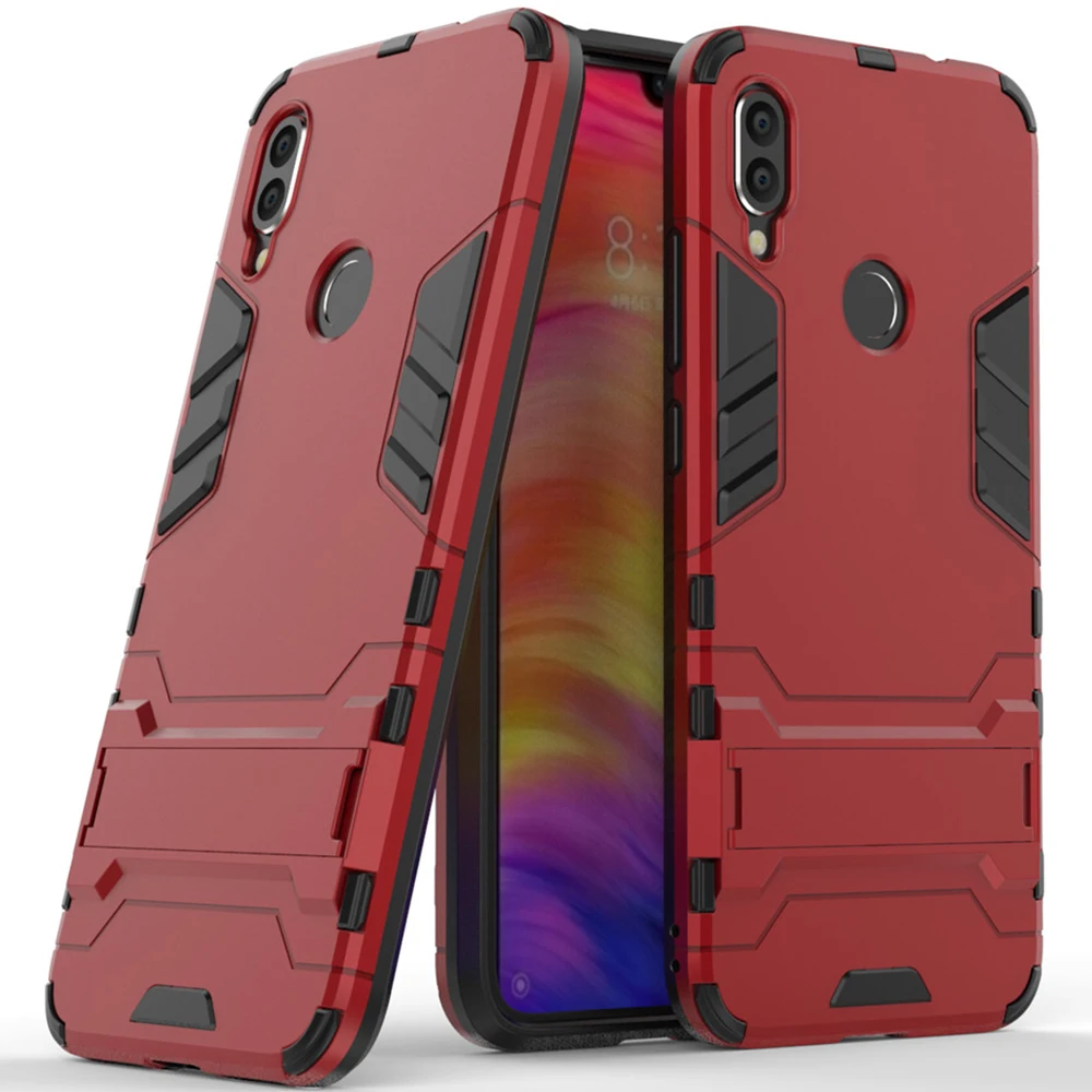 Red Для Xiaomi Redmi Note 7 чехол Роскошный Железный человек Стенд чехол жесткий Броня+ Мягкий Силиконовый ТПУ чехол для Xiaomi Redmi Note 7 - Цвет: Red