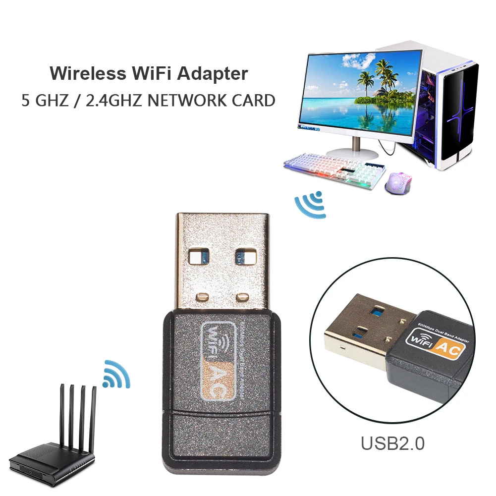 

Free Driver USB Wifi Adapter 600Mbps Wifi Adapter 5G Hz Antenna USB Ethernet PC Wi-Fi Adapter Lan Wifi Dongle AC Wifi Receiver