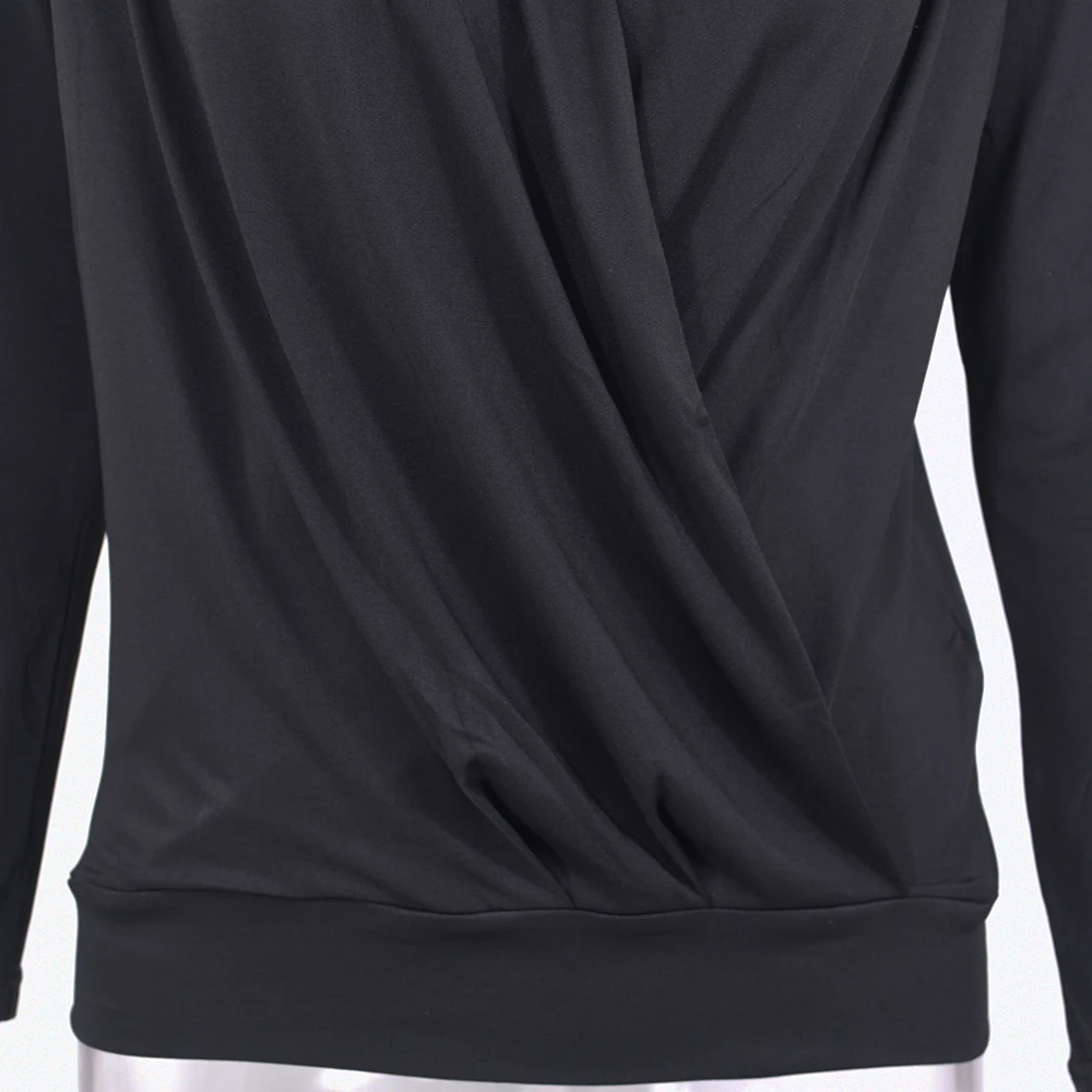 

2020 Women's Spring and Autumn New Long Sleeve Pure Color T-shirt Deep V Swing Neck Top Ladies Temperament Casual Wear sexy nice
