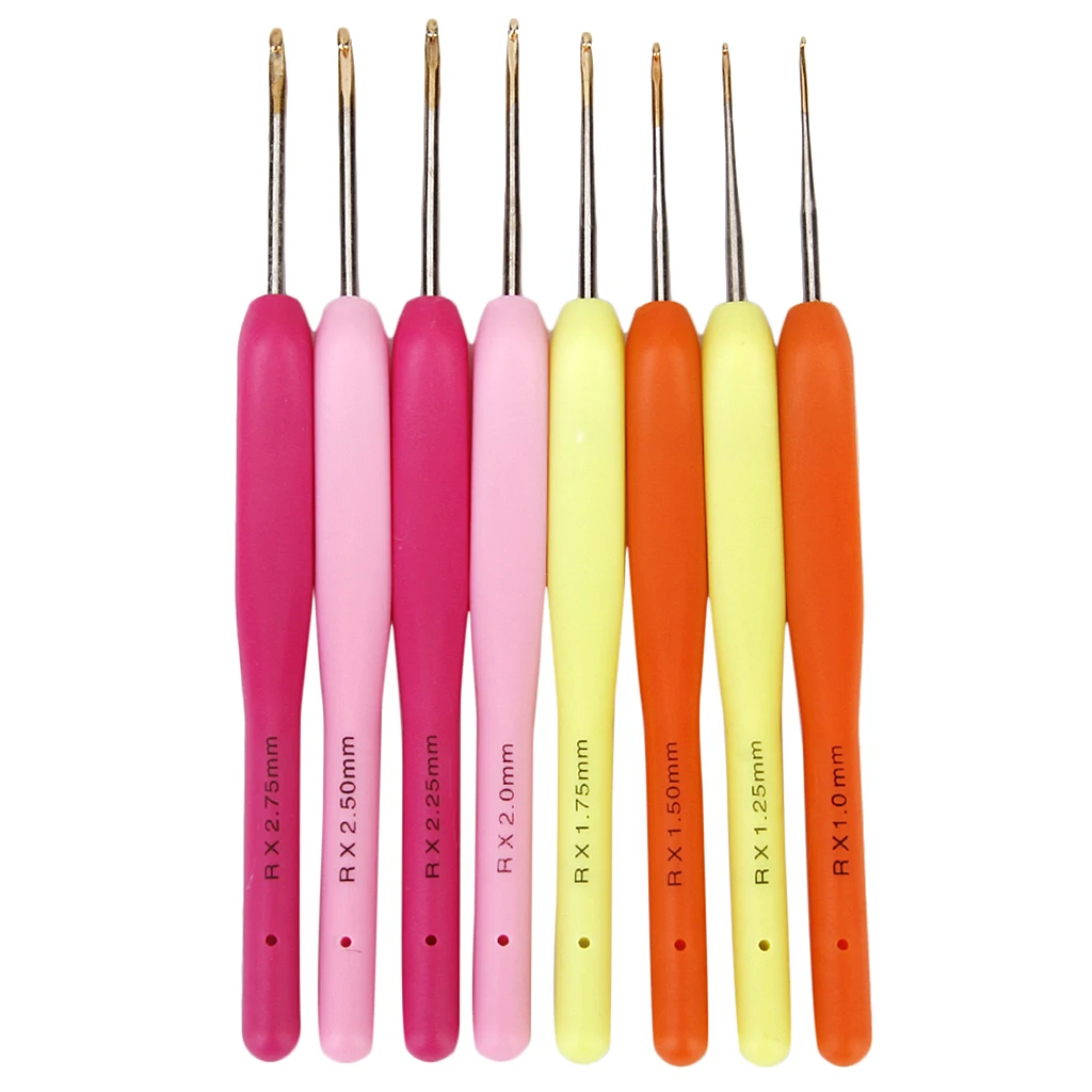 

8 Size Multi Plastic Handle Metal Crochet Hooks Knitting Needle 1-2.75mm