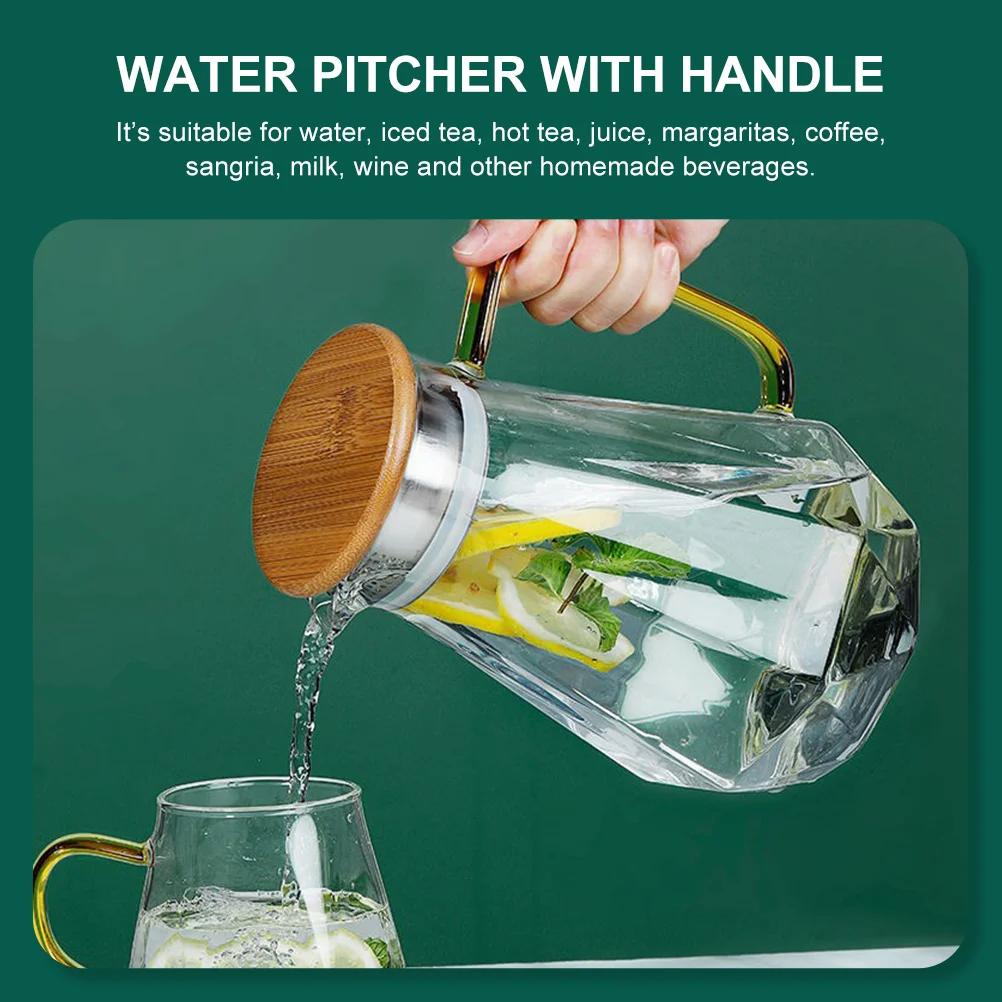 Стеклянный кувшин с крышкой 1 шт. элегантный для воды алмазным дизайном и ручкой |