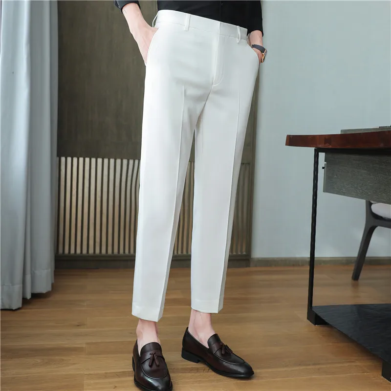 

Брюки мужские драпированные однотонные до щиколотки, простые приталенные офисные штаны, деловая одежда, корейский стиль, лето 2021