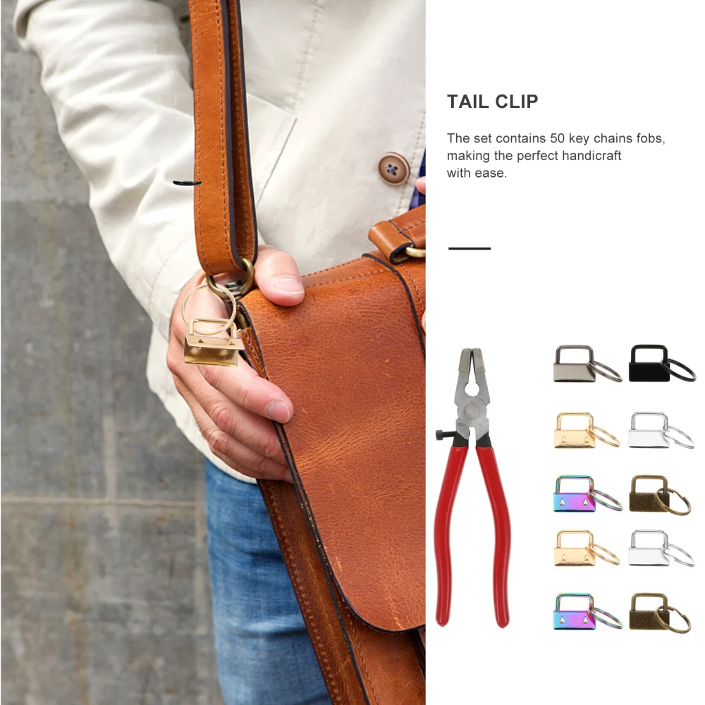 

50Pcs Key Fob Lanyard Wristlet Clamp Key Chain Making Supplies with Pliers