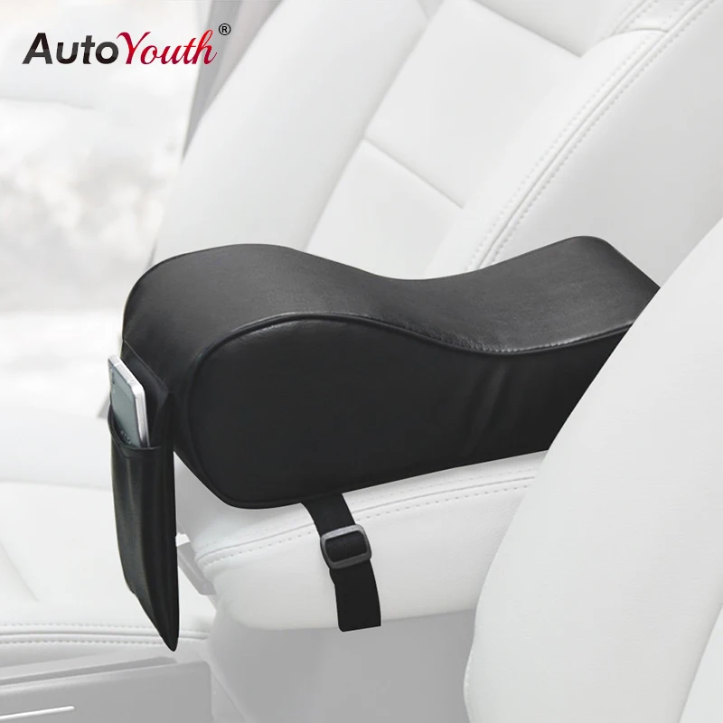 

Car Armrest Pad Center Console Cushion PU Leather Armrest Box Pad Mat Universal Auto Armrest Cover with Phone Pocket Arm Support