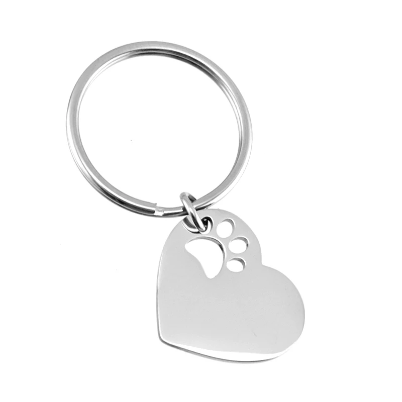 

Stainless Steel heart pendant keychain Hollow out pet cat Metal tags Double-sided Mirror Polishing Accessories