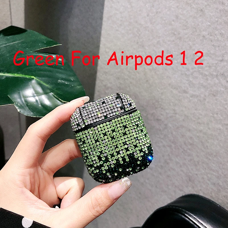 Green ForAirpods1 2 Блестящие стразы чехол для Airpods Pro Bluetooth беспроводные наушники градиентный Блестящий девчачий чехол для AirPods 2 1 чехол для зарядного устройства - Цвет: Green ForAirpods1 2