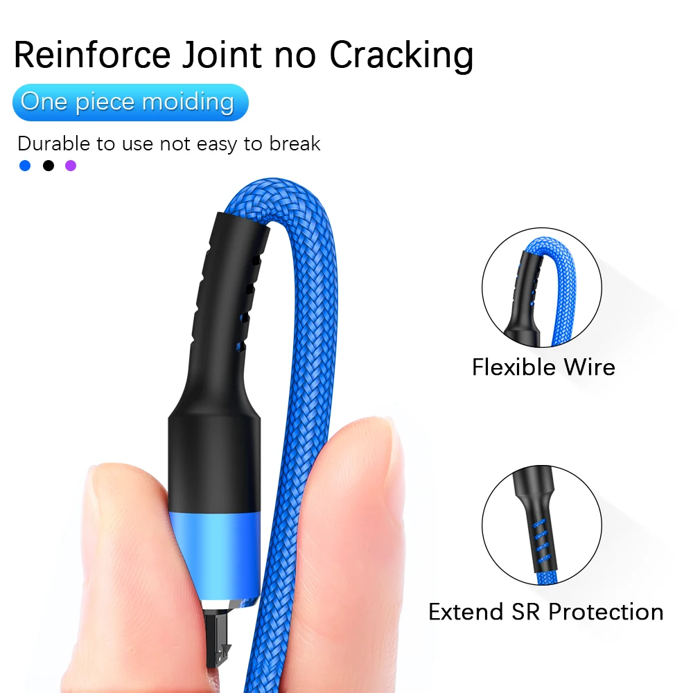 Кабель Micro USB 1 м 2 м 3 м быстрое зарядное устройство с круглой головкой нейлоновый кабель для передачи данных с оплеткой для мобильного телефона samsung/millet Android